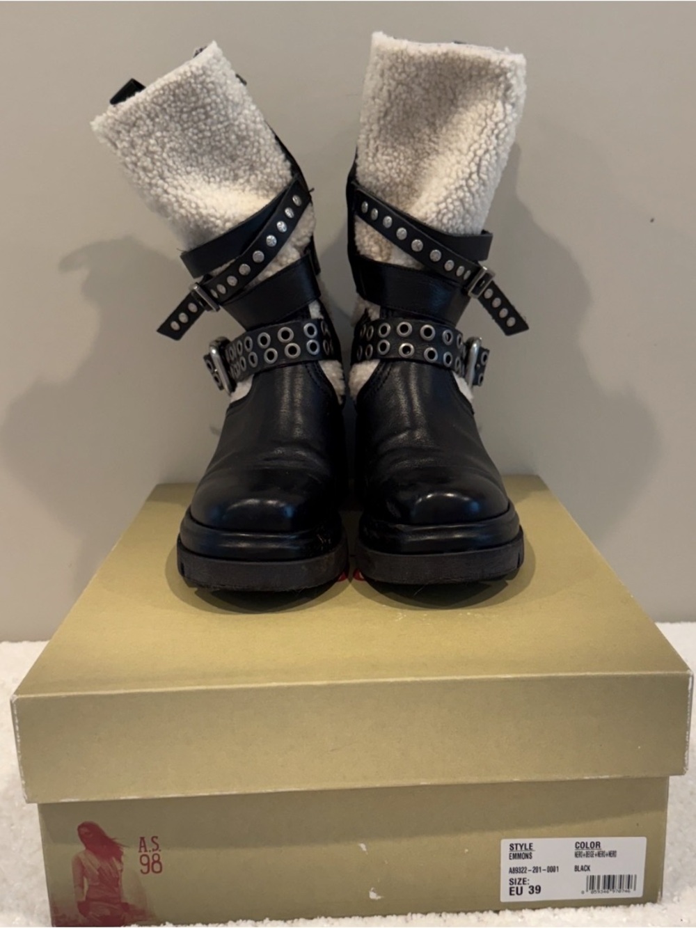 A.S.98 Black Studded Moto Boots | Italian Leather | EU 39